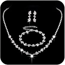 Sponsored Ad - Unicra Bride Crystal Necklace Earrings Set Bridal Wedding Jewelry Sets Rhinestone Choker Necklace Costume Jewelry Set for Women and Brides (3 piece set - 2 earrings and 1 necklace)