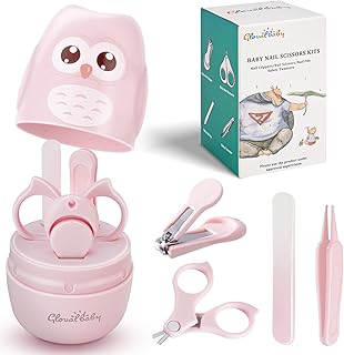 Baby Nail Kit, Baby Manicure Kit and Pedicure with Cute Owl Shape Case. Baby Nail Clipper, Scissor, Nail File & Tweezer for Newborn, Infant & Toddler, Mothers Day(Pink)