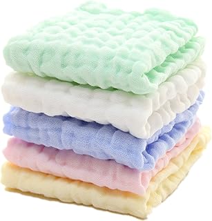 MUKIN Baby Washcloths - Natural Cotton Baby Wipes - Soft Newborn Face Towel and Washcloth for Sensitive Skin, Registry as Shower, 5 Pack 12x12 inches